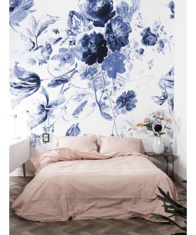 Mural Royal Blue Flowers,...